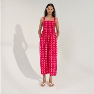 Zara Printed Midi Fuschia Dress size M